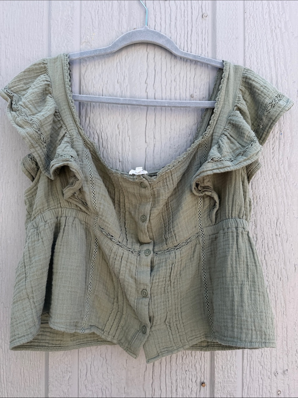 Aerie Button Front Ruffle Sleeve Top Size: XL - Picture 2 of 7